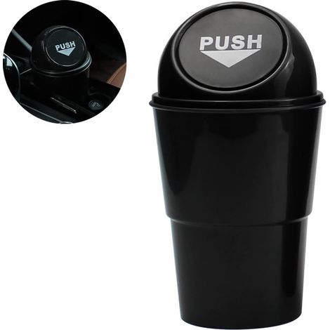 Poubelle de voiture avec couvercle, mini poubelle étanche pour porte-gobelet de console centrale, petite poubelle en plastique étanche (noire) (1/5)