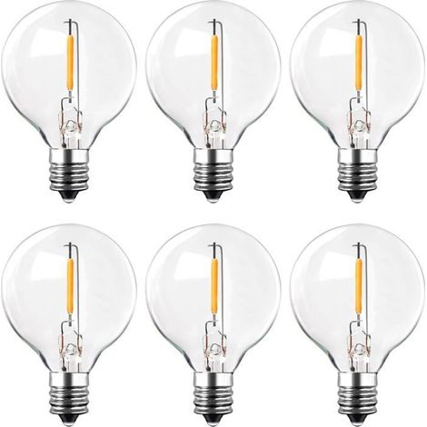 6pcs Ampoules pour Guirlande Exterieur E12, Ampoule G40 led 1W 2200K Blanc Chaud,100LM,AC220-240V, IP44 [énergétique E] (1/5)