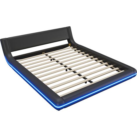 Letto basso 160 x 200 cm in PU e MDF con illuminazione LED, nero (1/5)