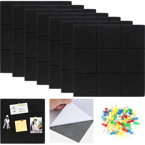 Confezione da 5 grandi bacheche autoadesive in feltro - 30 x 30 cm - Bacheca - Decorazione murale per ufficio, cucina, scuola - Nero - 30 x 30 cm