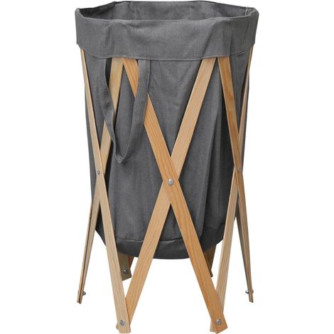Cesto para la ropa sucia plegable 42 x 70 cm madera y tela gris 020006145