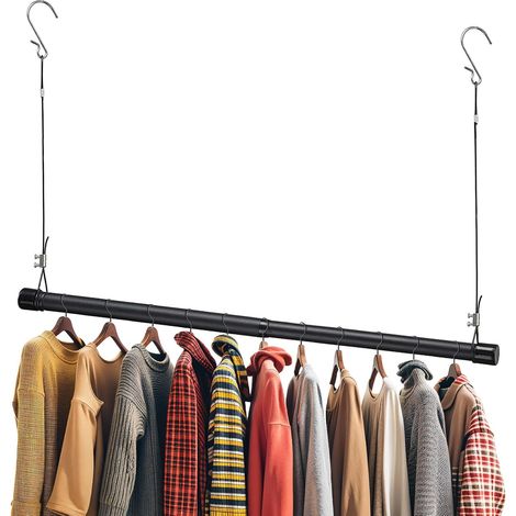 Tringle à Vêtements Réglable，38-101cm Telescopic Tringle à Vêtements Barre de Serrage Suspendue Armoire en Acier Inoxydable Barre de Manteau Extensible Barre de Tension pour Armoire/Noir Mat (1/5)