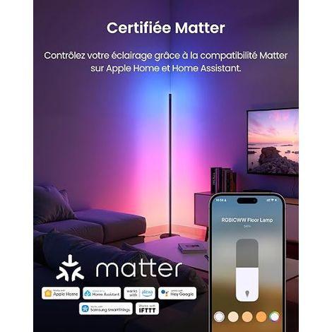 Matter RGBICWW Floor Lamp, Warm and Cold White, Floor Lamp, 1200lm, 16 Million Colours, Music Sync, Scene Modes (1/4)
