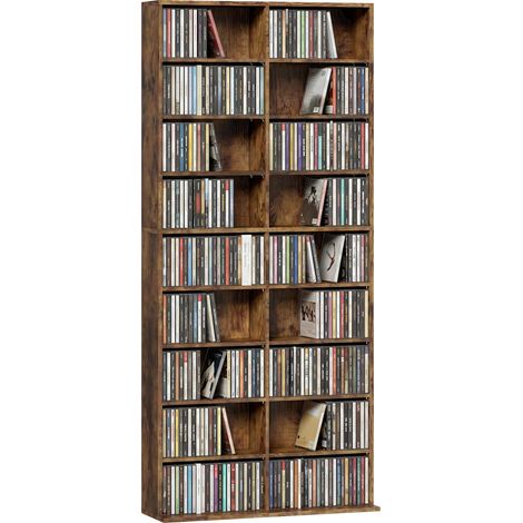 HOMCOM 640 CD Storage Unit 360 DVD Storage Tower w/ 18 Compartments Rustic Brown (1/5)
