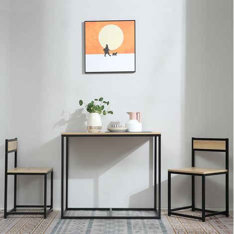 Set tavolo e sedie per 2 persone, 90 x 47 x 76 cm, effetto rovere, stile industriale HAVRYA (1/5)