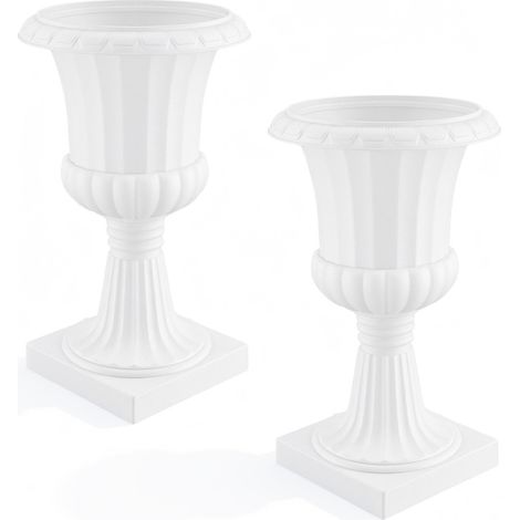 WILITTO Lot de 2 Pots de Fleurs Classiques en Forme d'Urne Blanche - Hauteur 50cm, Design Romain, Facile à Assembler, pour Terrasse et Entrée, pour Extérieur et Intérieur (1/5)