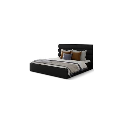 Lit double avec sommier Klarina - Tissu rembourré-Noir-160x200 (1/5)
