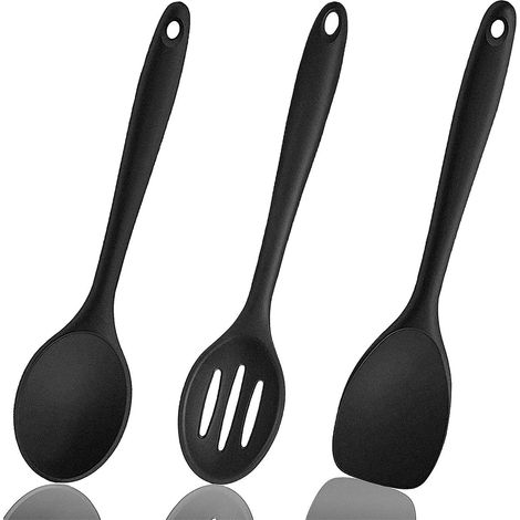 Cuillère À Mélanger En Silicone - Lot De 3 Pièces - Cuillère À Racler - Cuillère À Servir - Résistant Jusqu'à 260 °C - Pour Cuisine Domestique - Noir (1/5)