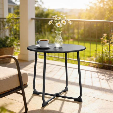 Runder Gartentisch für 2 Personen mit X-förmigem Fuß und Metallgestell, Ø 50 x 45,5 cm, schwarz