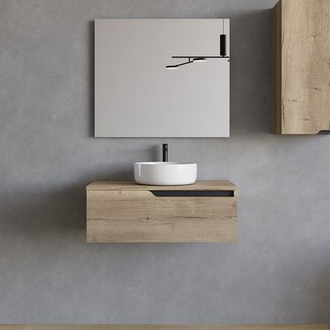 Meuble de salle de bain 80cm avec vasque à poser ronde - 1 tiroir - madera miel (chêne clair) - CADIX (1/5)