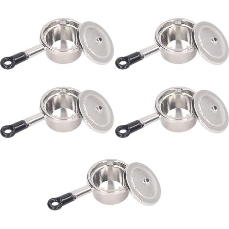 Ensemble de 5 mini-marmites à soupe miniatures, jouets de cuisine pour maison de poupée à l'échelle 1:12 (1/5)