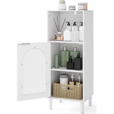 Mueble de baño estrecho 35 x 30 x 90 cm con balda regulable y diseño ondulado en madera blanca 200010288
