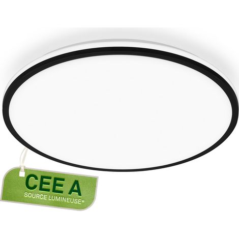 Plafonnier LED, source lumineuse, 8,5W 1800 lm, lumière indirecte, panneau lumineux extra plat, éclairage salon, cuisine, chambre, couloir, 33x6 cm, noir (1/5)
