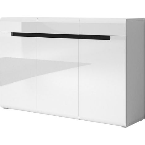 Cómoda de diseño LUCIA, 3 puertas y 3 cajones. Color blanco brillante y negro. (1/4)