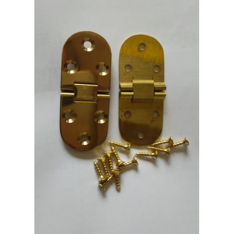 2 PEZZI - CERNIERE A BISCOTTO IN OTTONEMASSICCIO LUCIDO 80x30MM - CON VITI