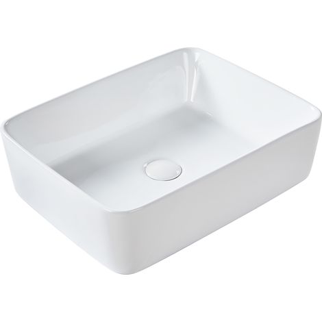 Lavabo de encimera baño cerámica rectangular blanco brillante 49 x 38 cm Travesia