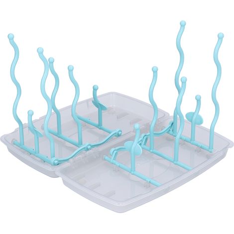 Support de séchage pour biberons bébé bleu, grille pliable détachable en plastique, sécheur à tasses, plateau réversible (1/5)