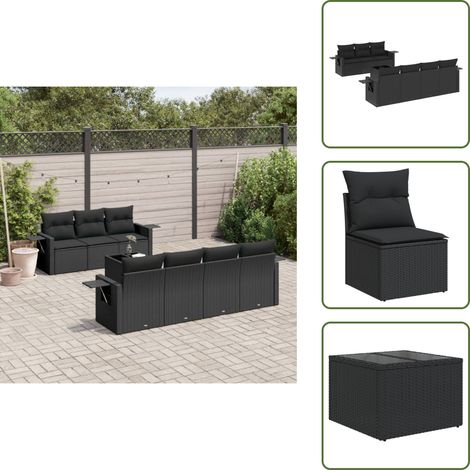 8-tlg. Garten-Sofagarnitur mit Kissen Schwarz Poly Rattan - Gartensorte - Gartenmöbel Set - Esszimmergarnitur - Outdoor Möbel - Lounge Garnitur (1/5)