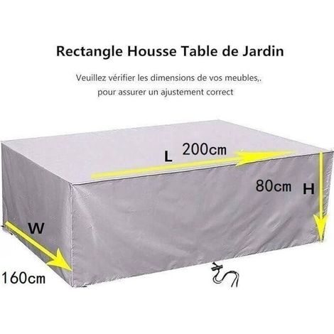 Housse Salon de Jardin 200x160x80cm 420D Oxford Argent Housse Table de Jardin Rectangulaire Protection Bache Table de Jardin Mobilier Extérieur Imperméable Coupe-Vent Anti-UV Résistant Au Froid (1/5)