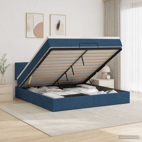 vidaXL Lit coffre avec matelas et LED Bleu 160 x 200 cm Tissu (1/5)