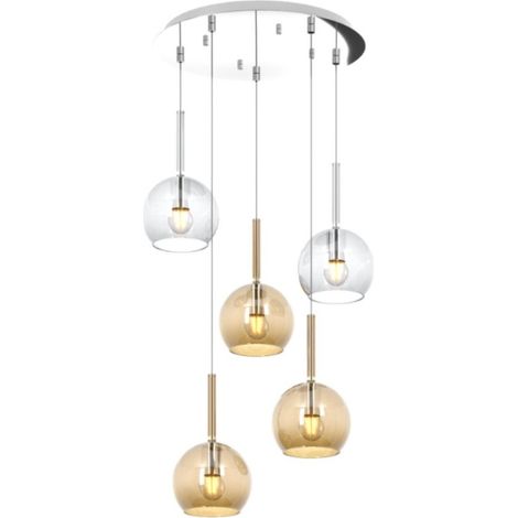 Lampadario Contemporaneo Future Metallo Cromo Vetro Trasp-Ambra 5 Luci E27 (1/5)