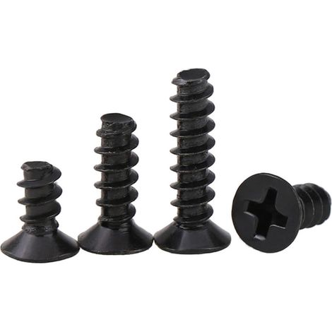 50 vis M3.5 M4, longueur 6-20 mm, acier au carbone noir, mini tête Phillips, fraisée, autotaraudeuse