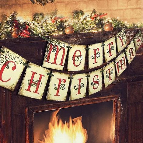 Décorations de Noël Joyeux - Décorations de Noël vintage pour l'intérieur, la maison, le bureau, les fêtes et la cheminée (1/4)