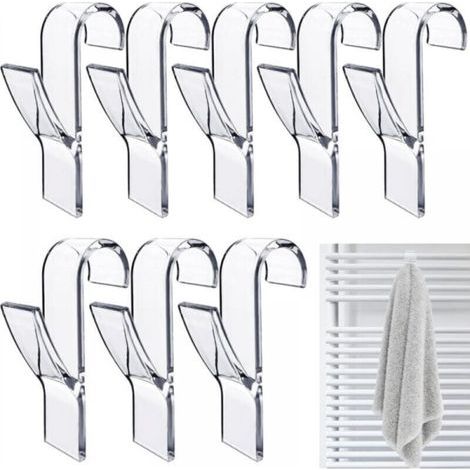 8 crochets de radiateur ronds, crochets pour serviettes de bain blancs, crochet pour radiateur sèche-serviettes (transparent) (1/5)