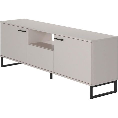 Mobile Porta TV Con 2 Ante A Ribalta 1 Cassetto E Vano a Giorno Design Moderno Piedini Slanciati Stile Nordico Industriale 179 x 60 x 40 Cm Colore Cashmere