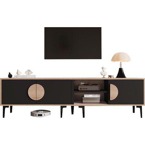 Meuble TV 180 x 35 x 49 cm noir et bois pour 80 pouces (1/5)