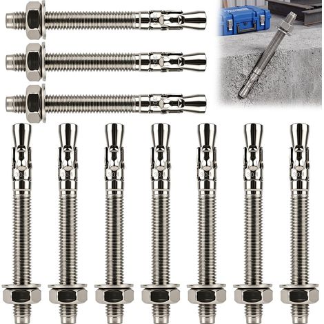 10 Pcs M10 Boulons à Expansion, Goujons d'ancrages M10 x 10 mm, Ancrage à Douille Métalliques, Vis d'Expansion Béton, Ancrage de Fixation, Cheville beton pour Béton Maçonnerie (M10 x 10mm - 10 Pcs) (1/5)