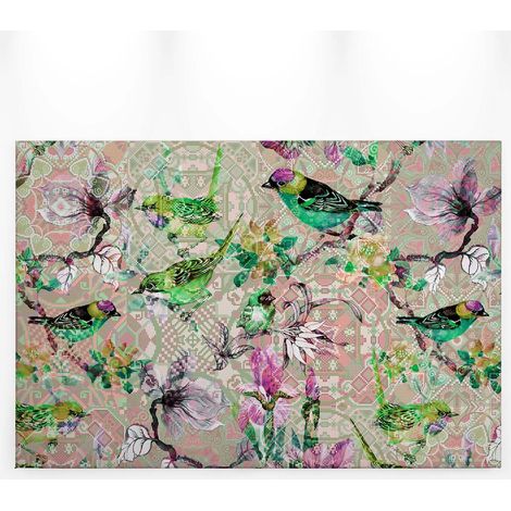 Tableau style romantique multicolore | Tableau sur toile oiseaux et fleurs | Tableau moderne coloré pour salon et salle à manger - 0,9 x 0,6 m (1/5)