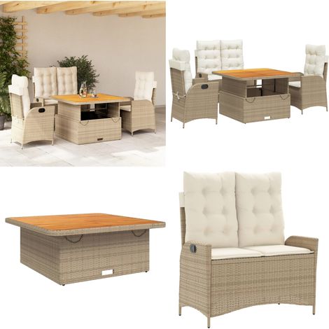 Ensemble à manger de jardin coussins 4 pcs beige résine tressée - Chaise de jardin - Banc de jardin (1/5)