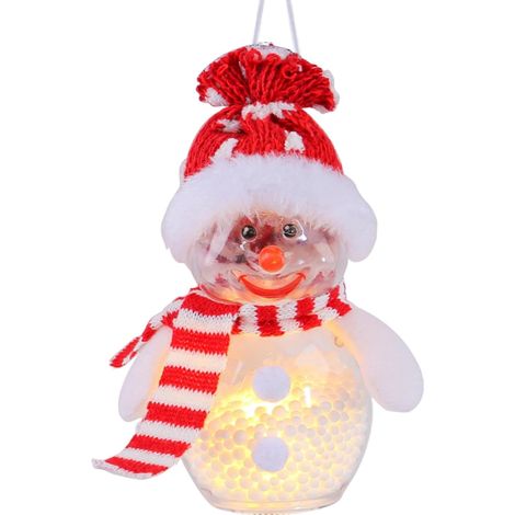 Bonhomme de neige lumineux (rouge), à piles, visage souriant transparent, décoration de bureau portable, décoration de Noël (1/5)