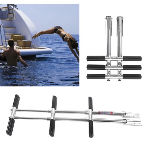 Échelle pliante fixe en acier inoxydable à 3 sections, échelle télescopique en acier inoxydable 316, échelle double verticale marine à 3 marches (surpoids) (dimensions hors norme) (1/5)