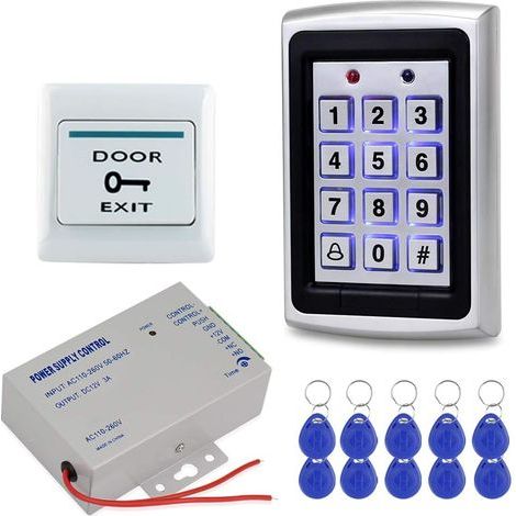 RFID Keypad Access Control Kit (125kHz) - Metal, DC12V 3A Power Supply, Exit Button, 10 Key Fobs for Entry (1/5)