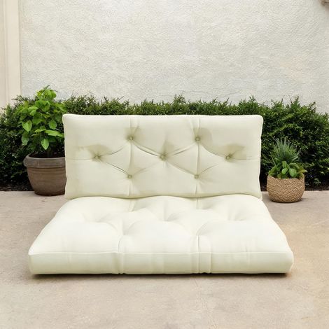 Coussins de chaise longue en tissu tufté lin beige 120 x 80 cm (1/5)