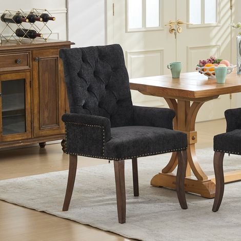 Chaise salle manger chenille grise avec accoudoirs OKMYHOME (1/5)
