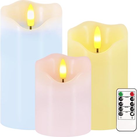 Bougies sans flamme, lot de 3 bougies LED pastel de printemps avec télécommande et minuterie, bougies piliers de Pâques scintillantes à piles, bougies électriques en cire véritable pour décoration de (1/5)
