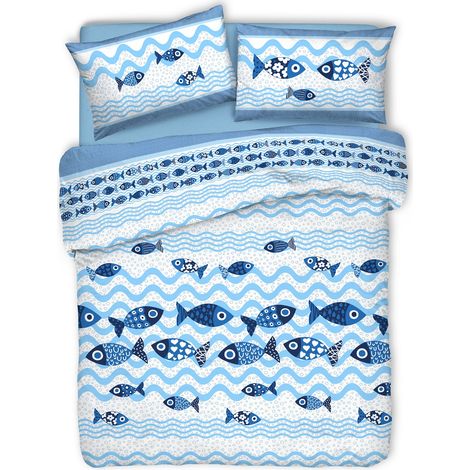 Copriletto estivo made in Italy 100% cotone piquet 3 misure linea pesciolini Blu - 2 piazze