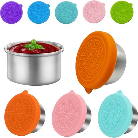 6 Stück Mini-Saucenbehälter, Soßenbecher aus Edelstahl, 50 ml, luftdichte Gewürzbehälter mit Reinigungsbürste, Salatdressingbehälter, Soßenbecher