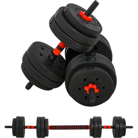 easycomfort set 2 manubri convertibili in bilanciere, 25kg totali con 12 dischi pesi acciaio e plastica allenamento a casa (1/5)