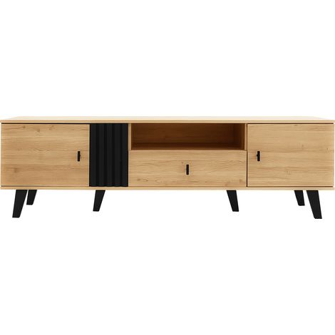 CAIziÉlégance raffinée: meuble TV de 170 cm au design bois et noir, meuble TV bas avec tiroirs, rangements variés, aspect unique (1/5)