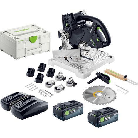 Festool SYMC 70 EB-Basic Akku Leistensäge 36 V ( 2 x 18 V ) 216 mm + 2x Akku 8,0 Ah + Doppelladegerät + Systainer