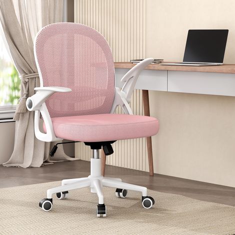 Xhomrattan - Chaise de bureau ergonomique - Dossier en forme de S avec soutien lombaire - Accoudoirs rabattables - Tissu en maille respirante - Rose