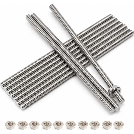 Paquete de 10 varillas roscadas M6 x 150 mm - Fabricadas en acero inoxidable A2 V2A - Con 10 tuercas hexagonales con brida M6 - Para la construcción de muebles, maquinaria y fabricación de muebles. (1/5)