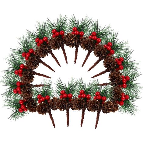 20 Pcs De Pics De Pin Artificiels Baies Rouges De Noël Bouquet De Baies De Houx D’hiver Avec Feuilles Bouquet De Canneberges Artificiels Pour Arrangements De Fleur Guirlande Décorations De Table Fête