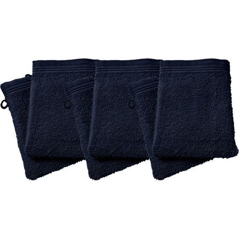 Gant de toilette - COTON PUR - Spa - Lot de 6 - 15 x 21 cm - 400 g/m² - Bleu Nuit (1/5)