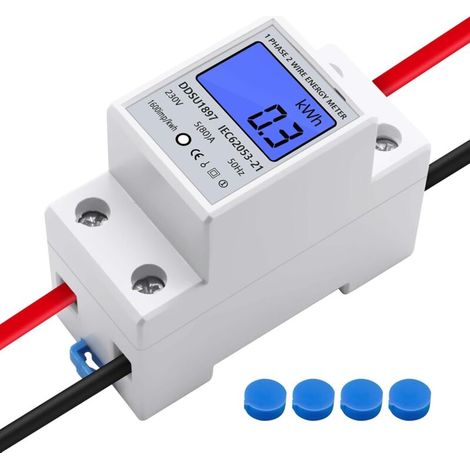 Compteur d'énergie électrique, compteur de consommation électrique, mesure monophasé avec rail DIN écran LCD, 230 V 5 (80) à 50 Hz 1 phase (1/5)