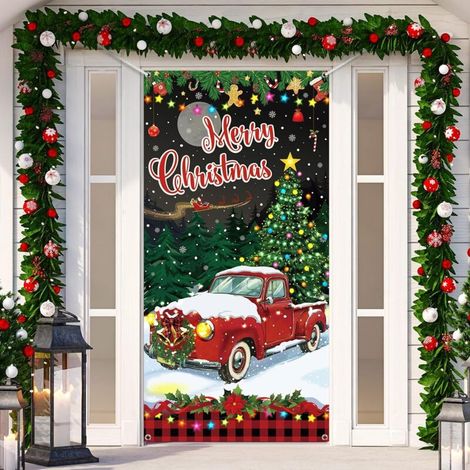 Rideau de porte décoratif en polyester, orné d'un nœud, idéal pour les fêtes de fin d'année. Dimensions : 180 x 90 cm. (1/5)